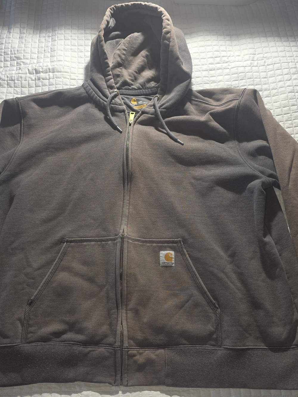 Vintage Distresed Carhartt Brown Full-Zip Hoodie with Hood and Front Pockets